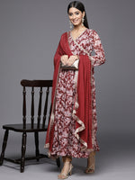 Thumbnail for Varanga Angrakha Style Georgette Printed Anarkali Kurta Paired With Chiffon Dupatta - Distacart