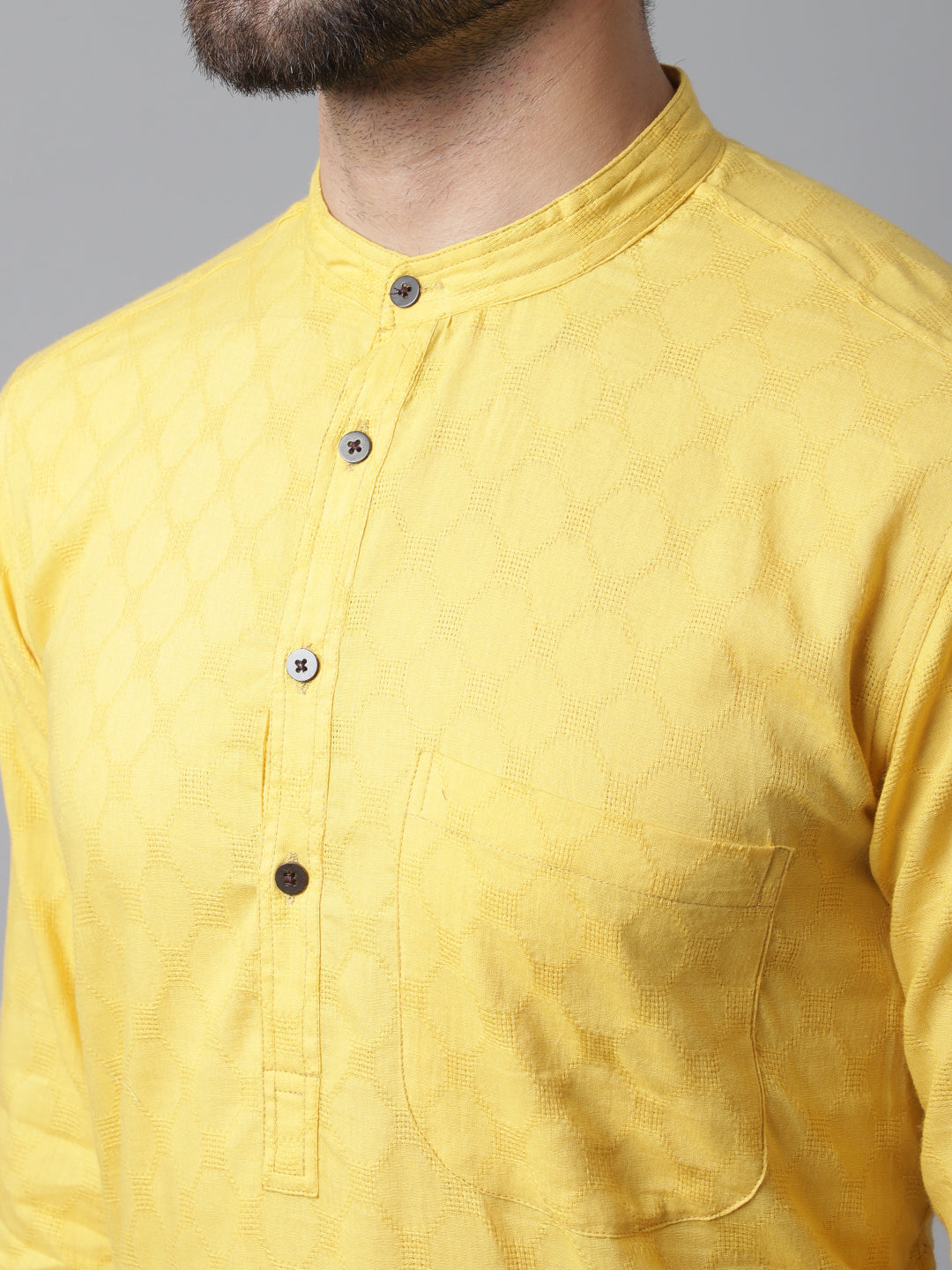 Even Apparels Yellow Pure Cotton Kurta With Band Collar - Distacart