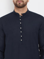 Thumbnail for Even Apparels Blue Pure Cotton Kurta With Band Collar - Distacart