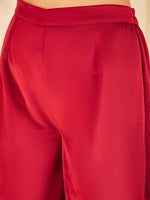 Thumbnail for InWeave Women's Barn Red V Neck Asymmetrical Pleated Velvet Kurta Set - Distacart