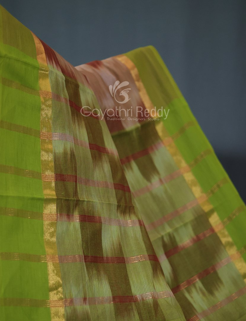 Dual Shades of Beige Mangalagiri Ikkat Cotton Saree By Gayathri Reddy Designer Studio - Distacart