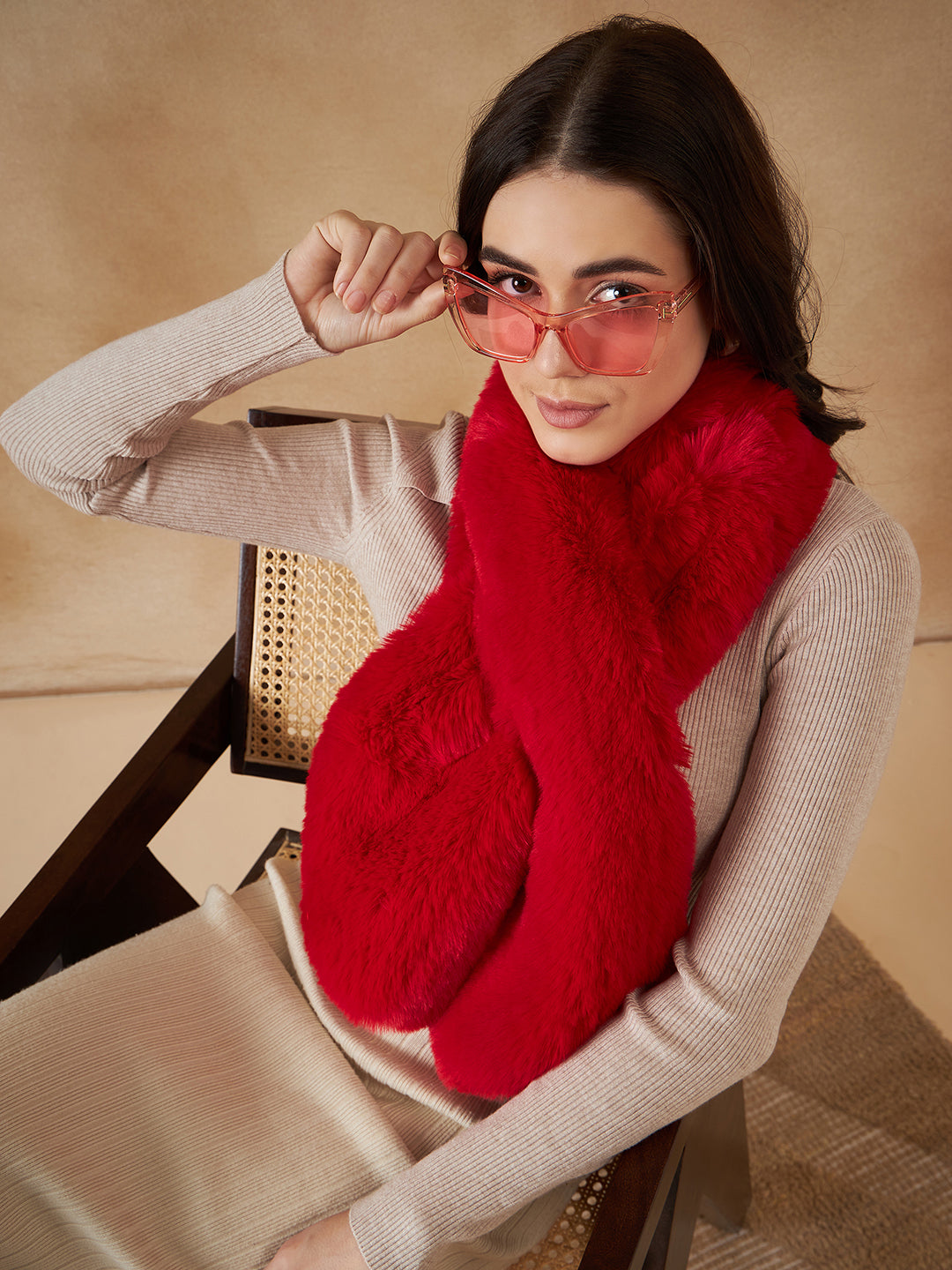 InWeave Women's Cherry Red Faux Fur Neck Warmer - Distacart
