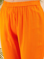 Thumbnail for InWeave Women's Orange Round Neck Square Gota Work Kurta Pant Set - Distacart