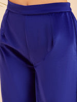 Thumbnail for InWeave Women's Royal Blue V Neck Asymmetrical Pleated Velvet Kurta Set - Distacart
