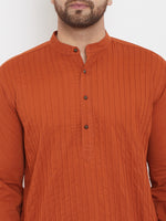 Thumbnail for Even Apparels Rust Pure Cotton Kurta With Band Collar - Distacart