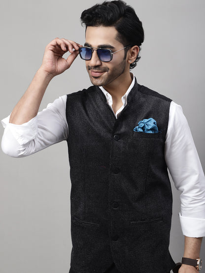 Even Apparels Men's Black Nehru Jacket With Welt Pockets - Distacart
