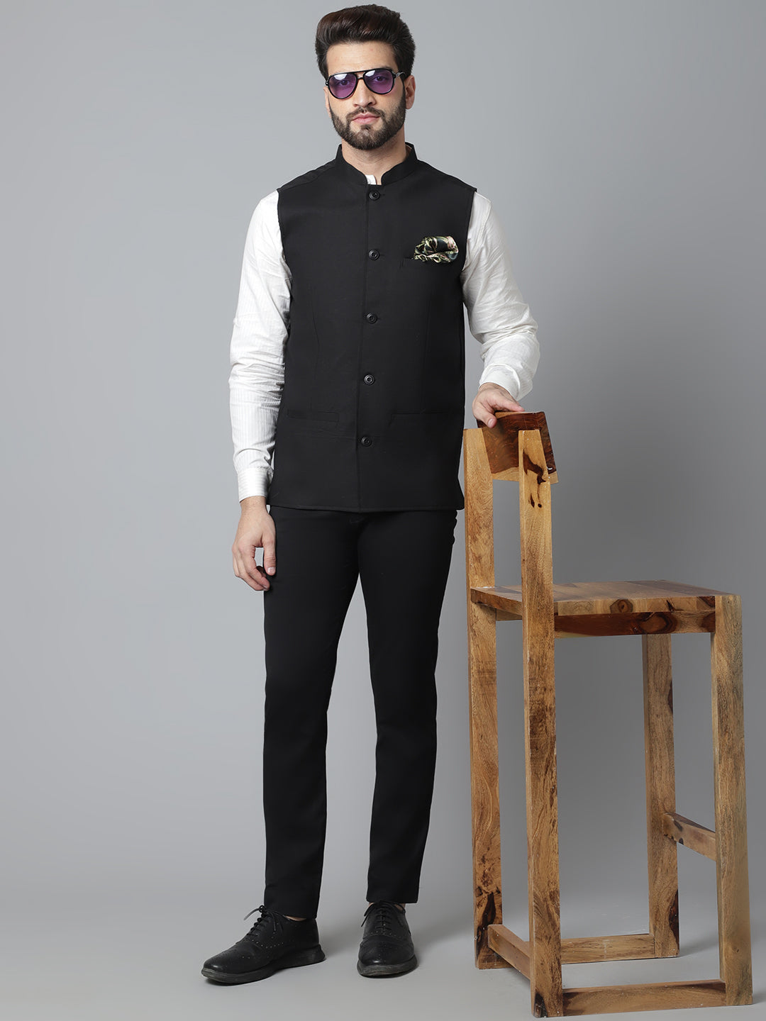 Even Apparels Men's Black Nehru Jacket With Welt Pockets - Distacart