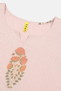 Thumbnail for Women's Pink Cotton Striped Night Suit - Rasiya - Distacart