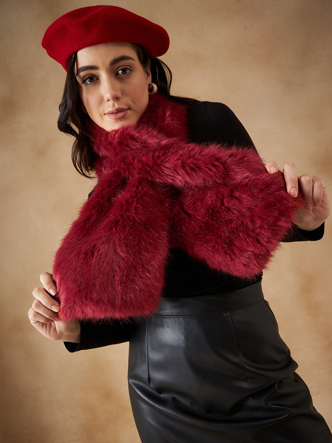 InWeave Women's Bright Rust Faux Fur Neck Warmer - Distacart