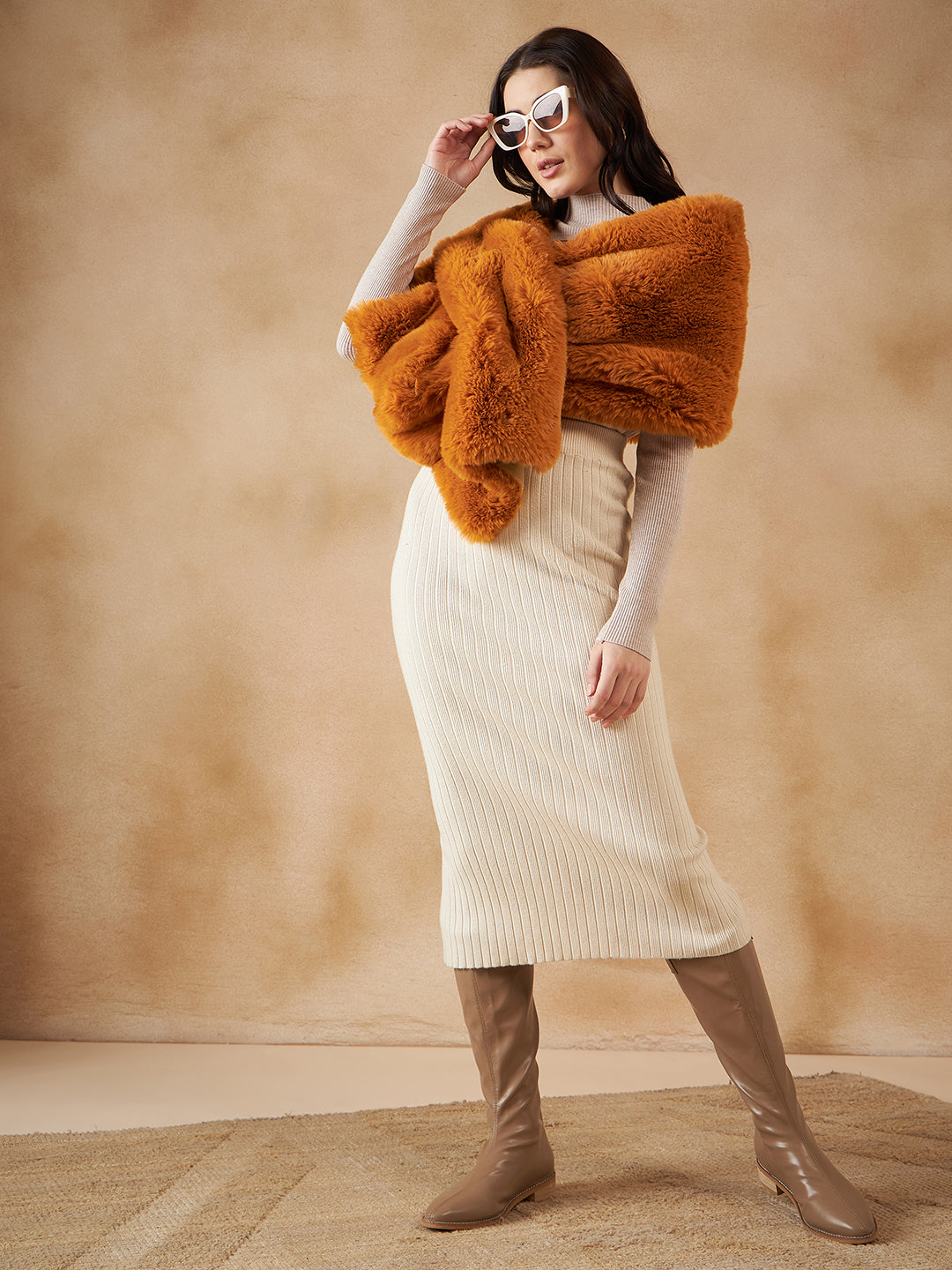 InWeave Women's Carrot Orange Long Faux Fur Cape - Distacart
