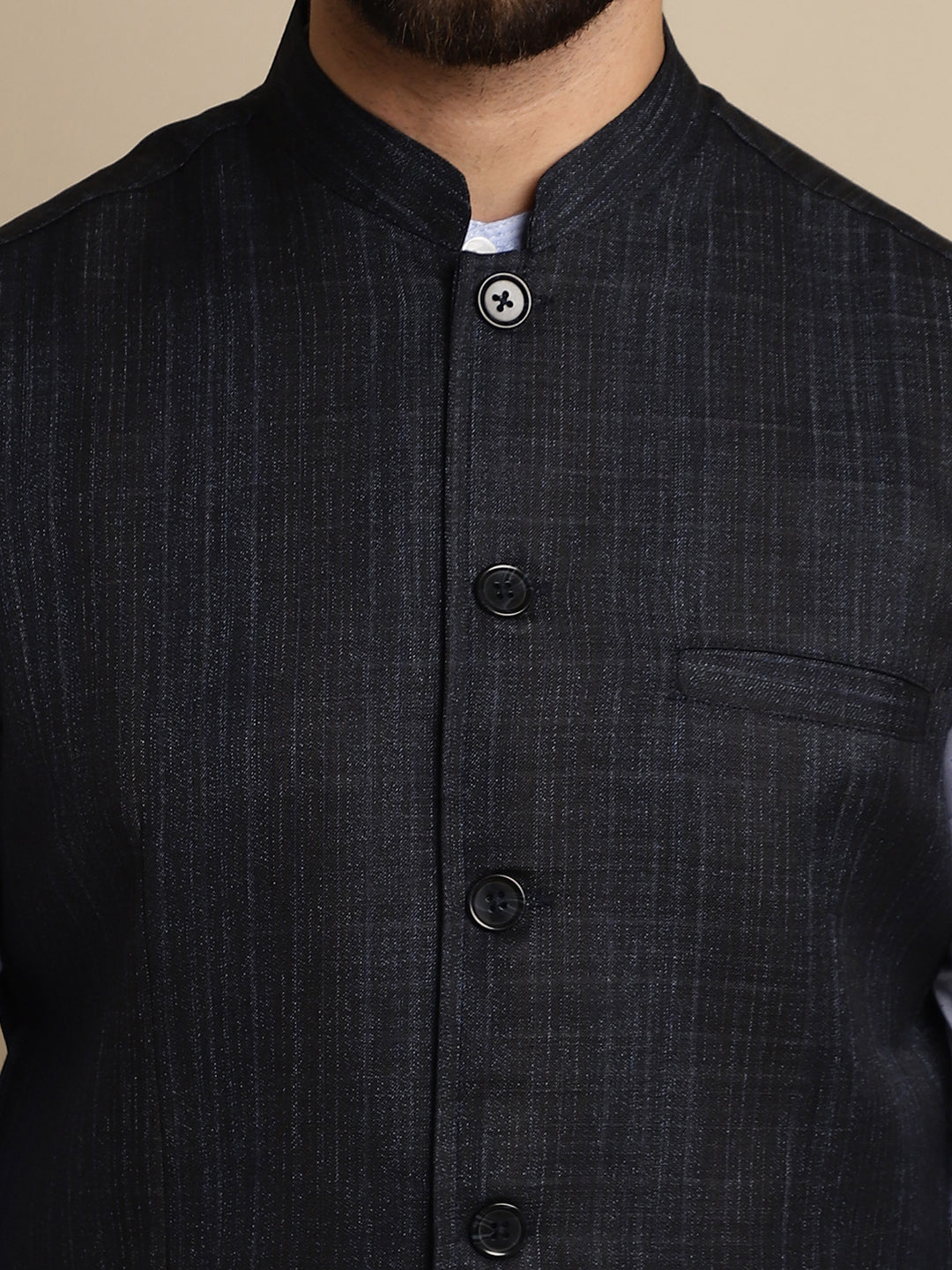 Even Apparels Men's Blue Mandarin Collar Waistcoat - Distacart