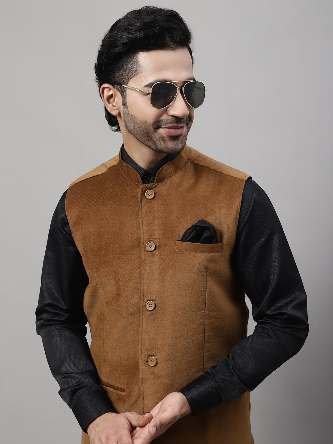 Even Apparels Men's Brown Nehru Jacket With Welt Pockets - Distacart