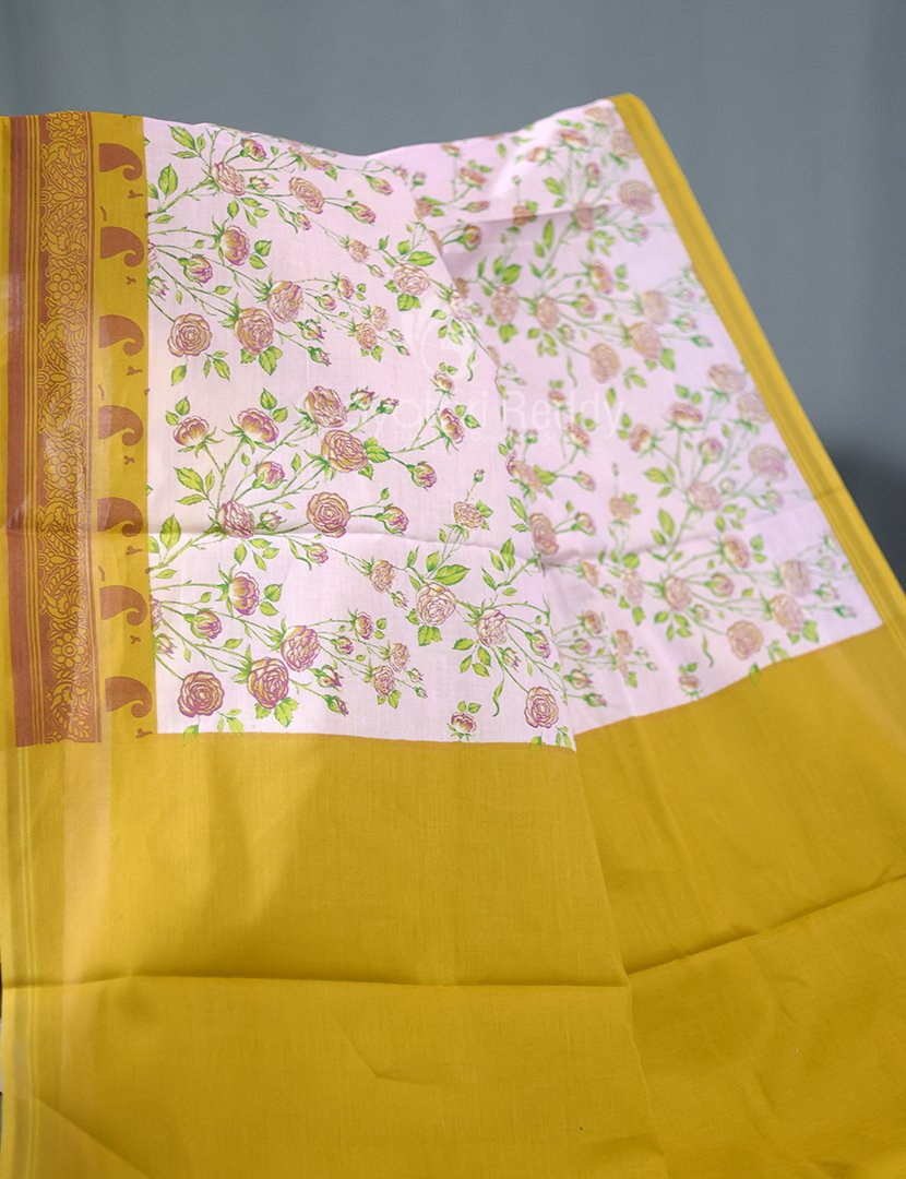 Block Print Baby Pink Dry Mehendi Combo Mulmul Cotton Saree By Gayathri Reddy Designer Studio - Distacart