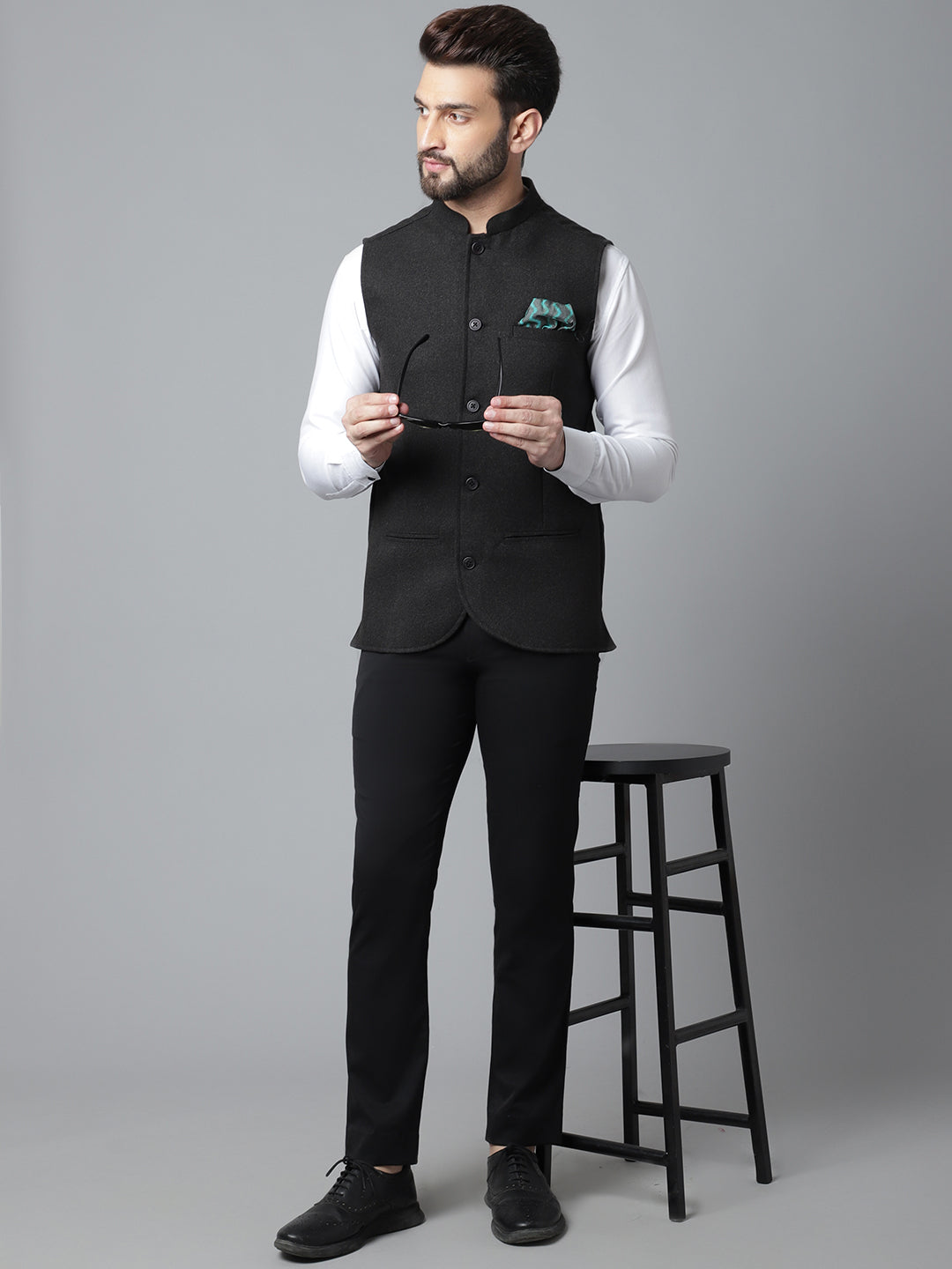 Even Apparels Men's Black Pure Wool Nehru Jacket - Distacart
