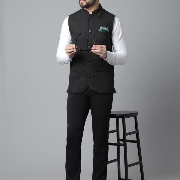 Even Apparels Men's Black Pure Wool Nehru Jacket - Distacart