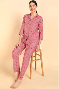 Thumbnail for Women's Pink Pure Cotton Geometric Print Night Suit - Rasiya - Distacart