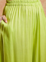 Thumbnail for InWeave Women's Lime Green Solid Collar Neck Boho Top Bottom Set - Distacart
