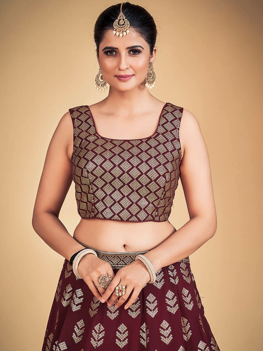 Myra Maroon Georgette Real Georgette Lehenga Choli - Distacart