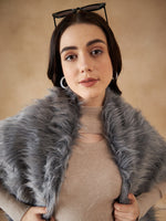 Thumbnail for InWeave Women's Light Grey Fur Cape - Distacart