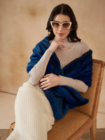 Thumbnail for InWeave Women's Royal Blue Long Faux Fur Cape - Distacart