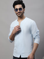 Thumbnail for Even Apparels Blue Pure Cotton Open Neck Kurta - Distacart