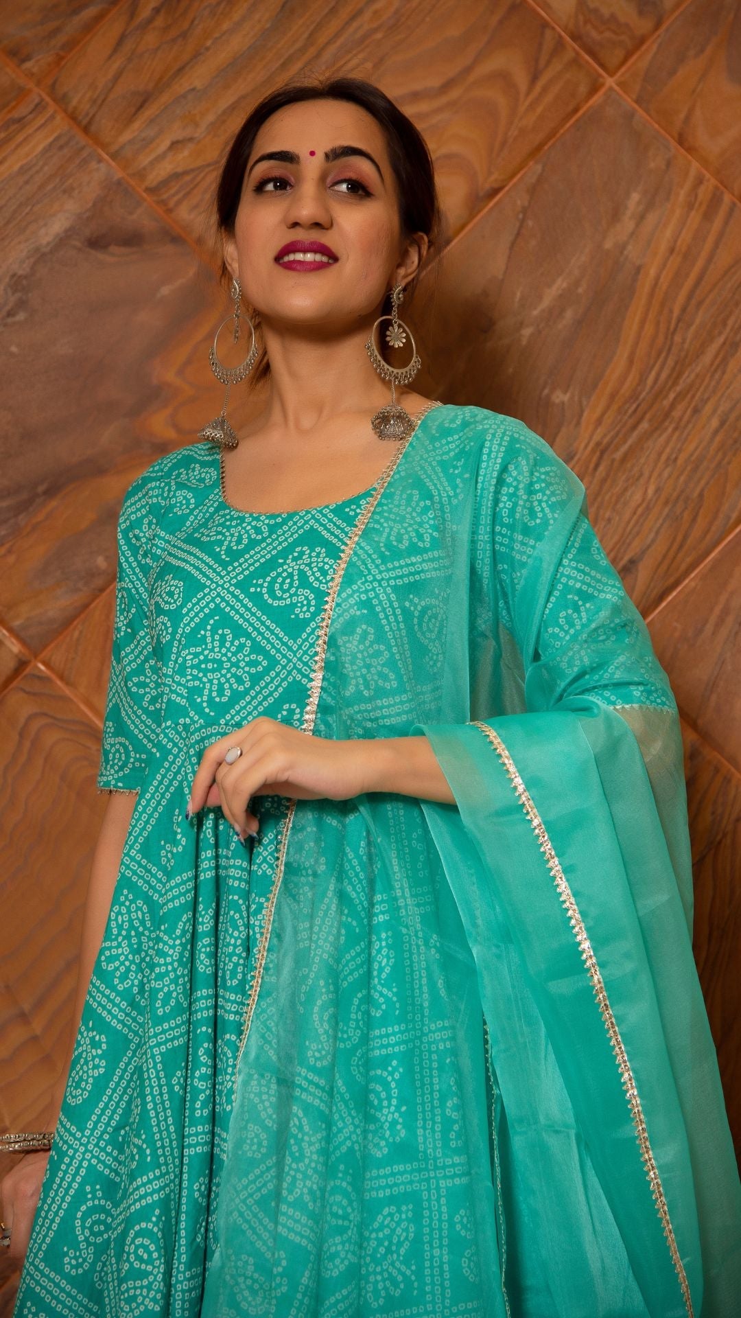 Pomcha Jaipur Bandhej Tiffany Blue Cotton Anarkali Set - Distacart