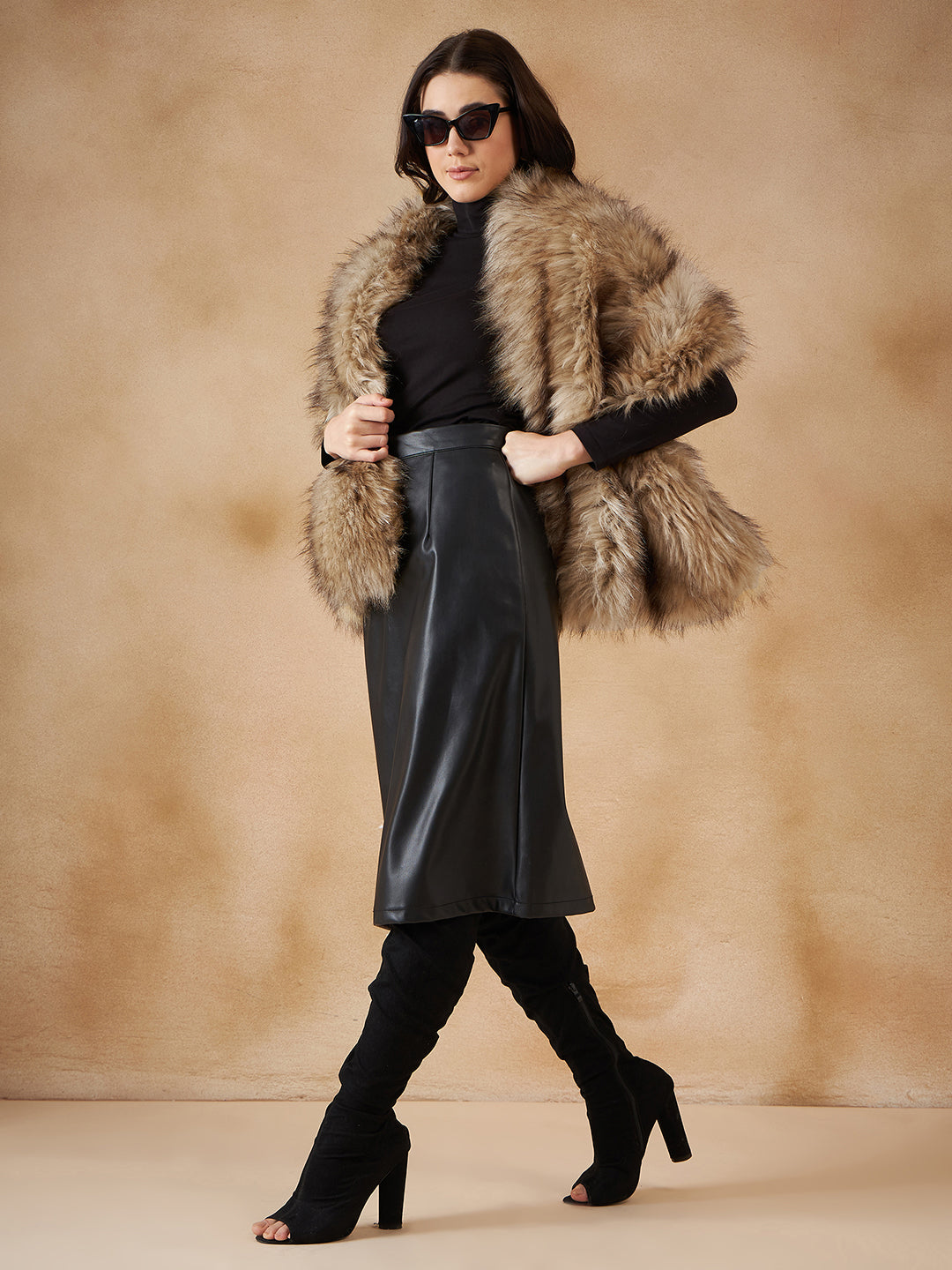 InWeave Women's Winter Beige Faux Fur Cape - Distacart