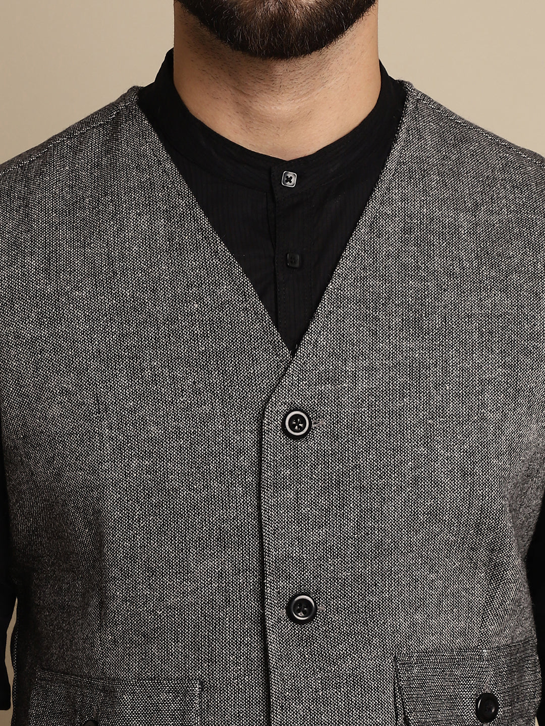 Even Apparels Men's Black Woolen Waistcoat With Patch Pocket - Distacart