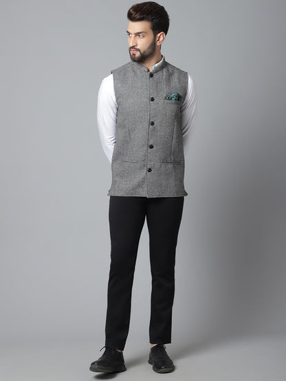 Even Apparels Men's Grey Pure Wool Nehru Jacket - Distacart
