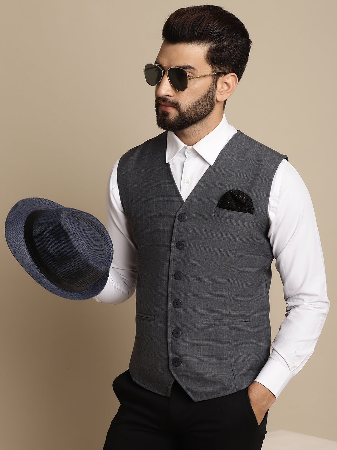 Even Apparels Men's Grey Waistcoat with welt pockets - Distacart