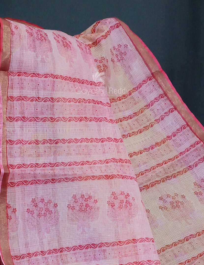 Yellow And Pink Colour Block Print Pure Kota Cotton Saree By Gayathri Reddy Designer Studio - Distacart
