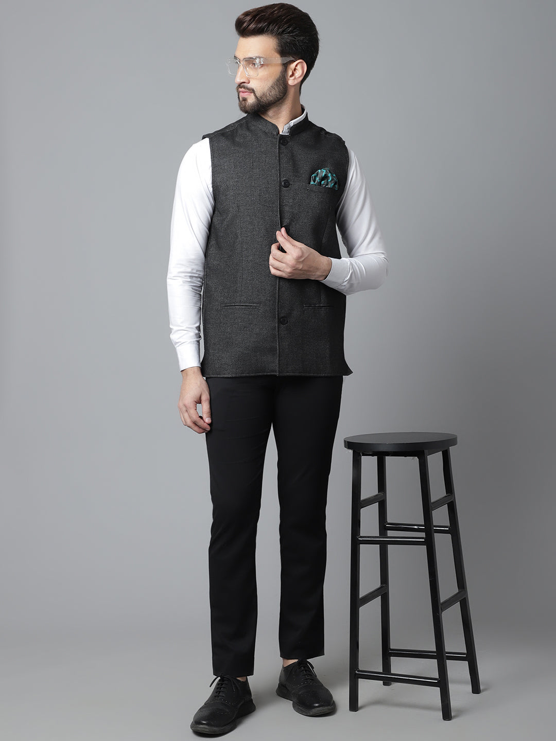 Even Apparels Men's Black Pure Wool Nehru Jacket - Distacart