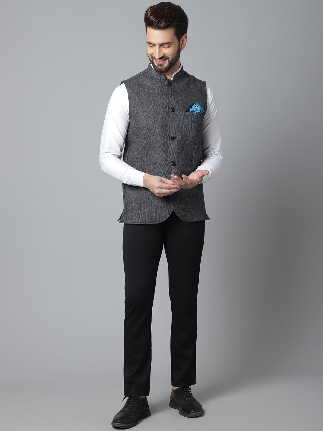 Even Apparels Men's Grey Pure Wool Nehru Jacket - Distacart