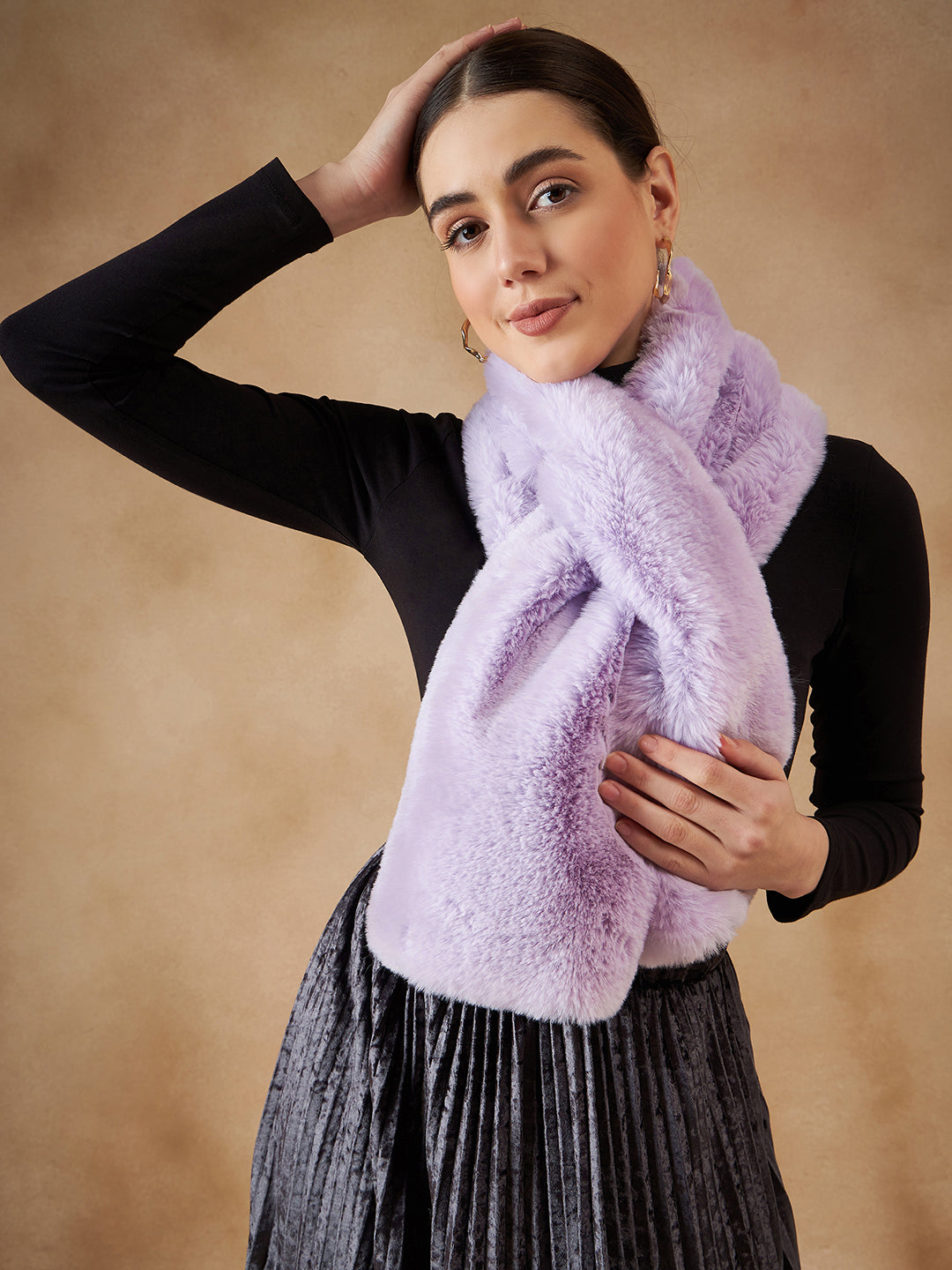 InWeave Women's Light Mauve Faux Fur Neck Warmer - Distacart