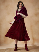 Thumbnail for InWeave Women's Burgundy Long Faux Fur Cape - Distacart