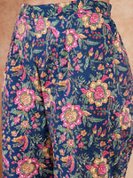 Thumbnail for InWeave Women's Blue Green Pink Floral Print Flared Kurta Pant Set - Distacart
