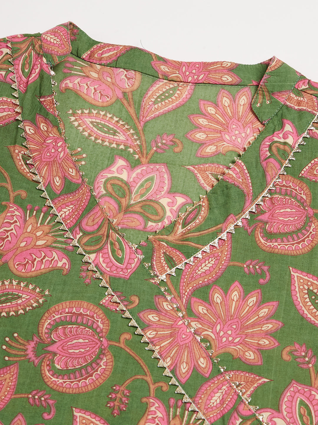 InWeave Women's Green Pink Floral Angrakha Straight Kurta - Distacart