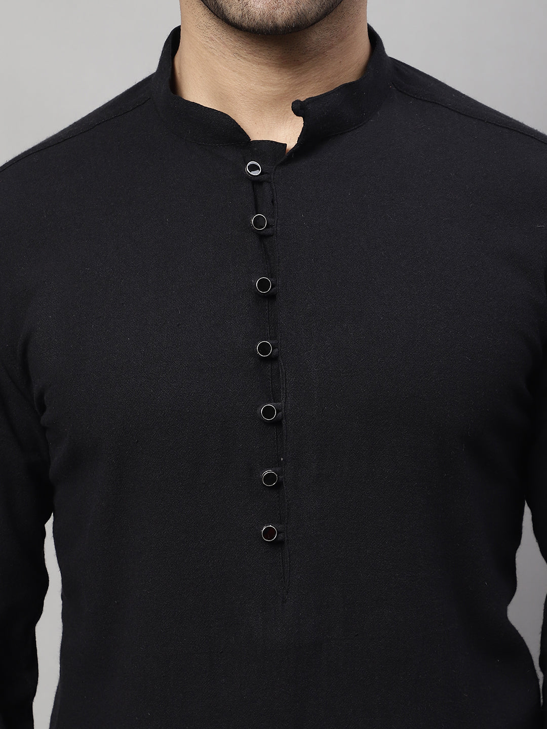Even Apparels Black Pure Cotton Kurta With Band Collar - Distacart
