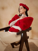 Thumbnail for InWeave Women's Cherry Red Long Faux Fur Cape - Distacart