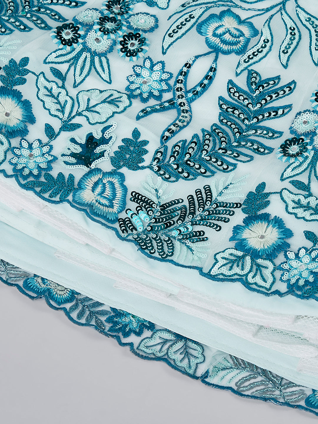 House of Panchhi Turquoise Blue Net Sequins, Mirror And Thread Embroidery Lehenga Choli & Dupatta - Distacart