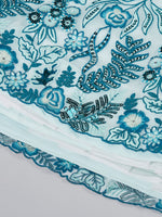 Thumbnail for House of Panchhi Turquoise Blue Net Sequins, Mirror And Thread Embroidery Lehenga Choli & Dupatta - Distacart