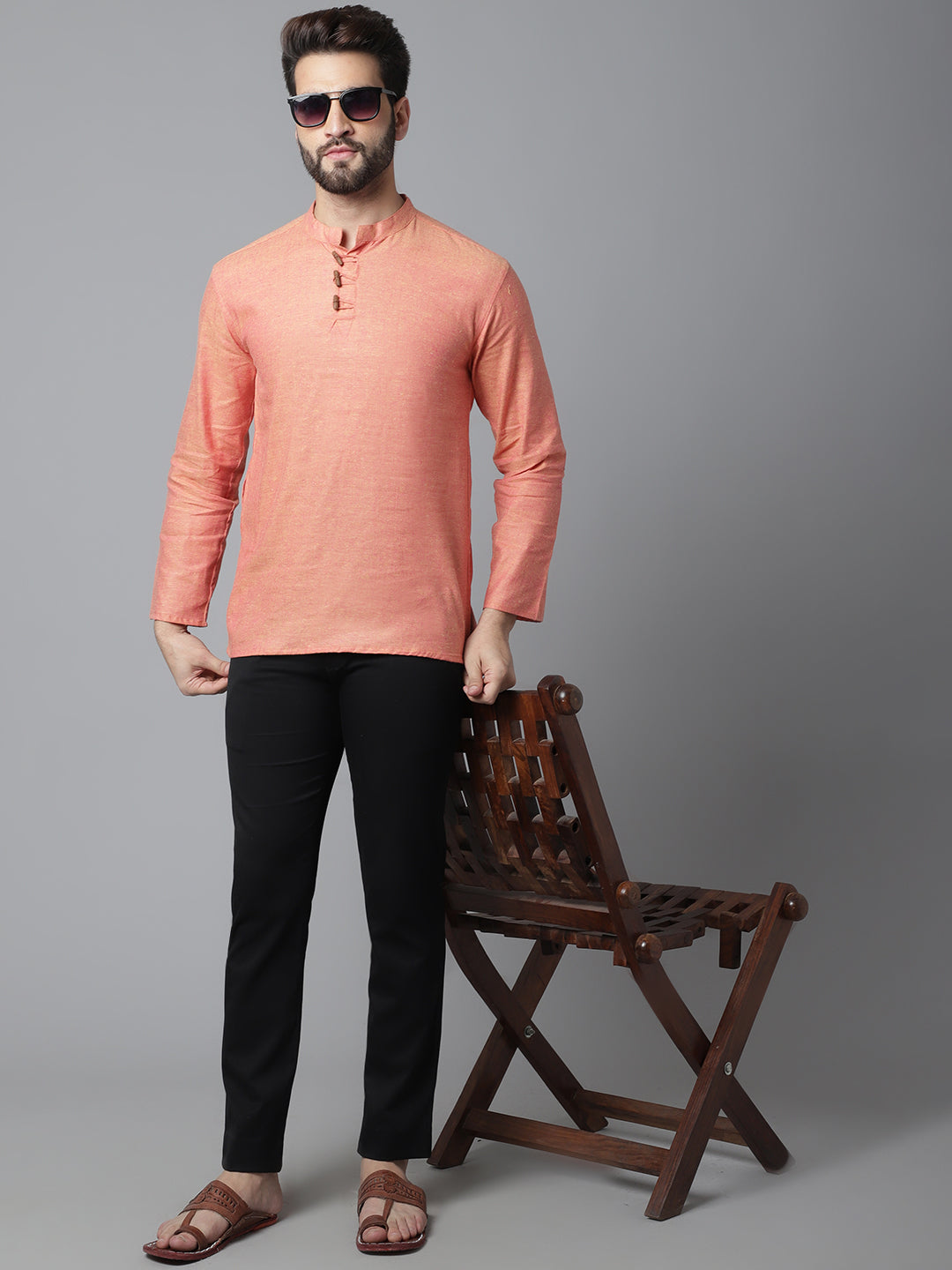 Even Apparels Orange Pure Cotton Kurta With Band Collar - Distacart