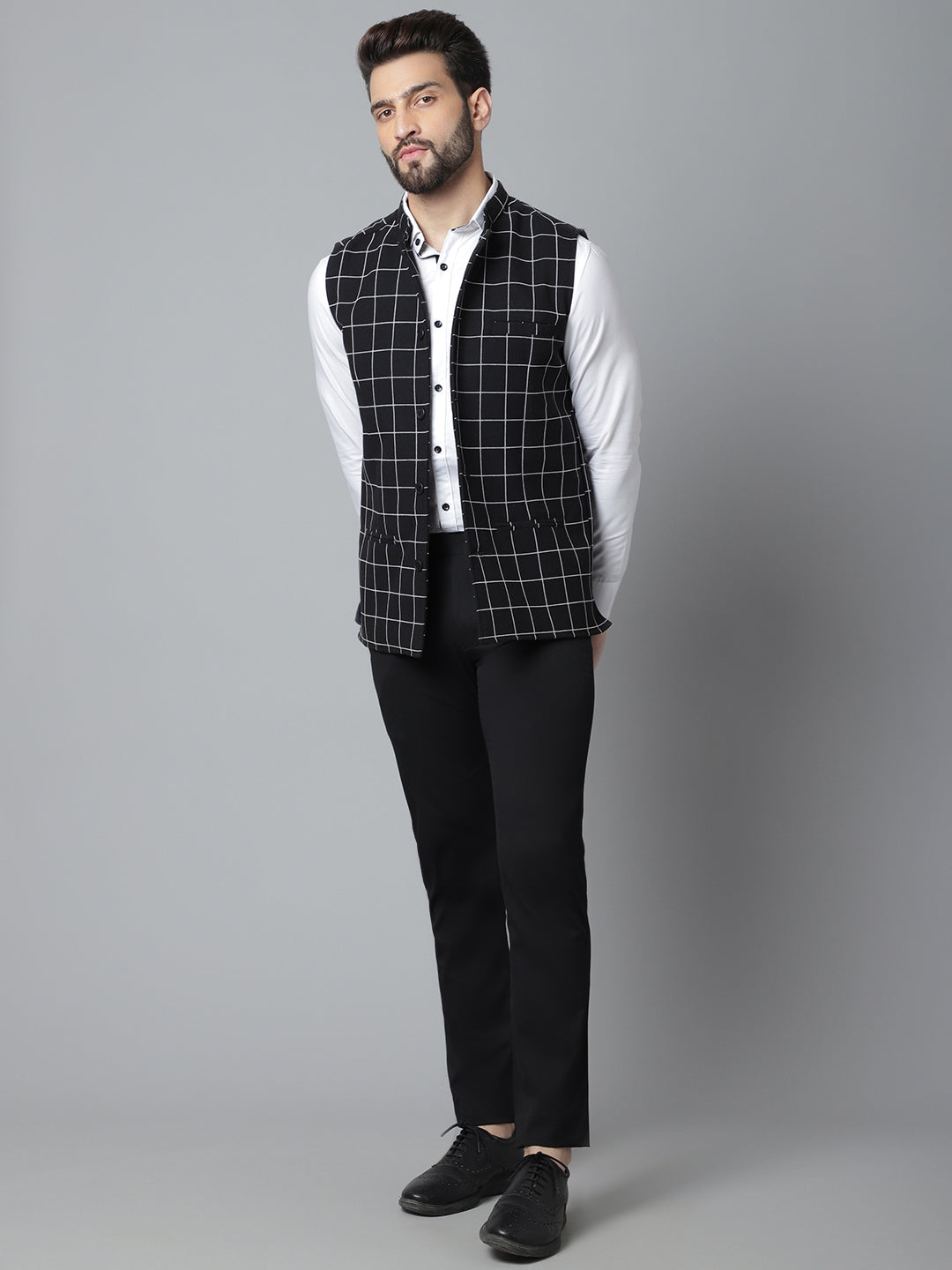 Even Apparels Men's Black Nehru Jacket With Welt Pockets - Distacart