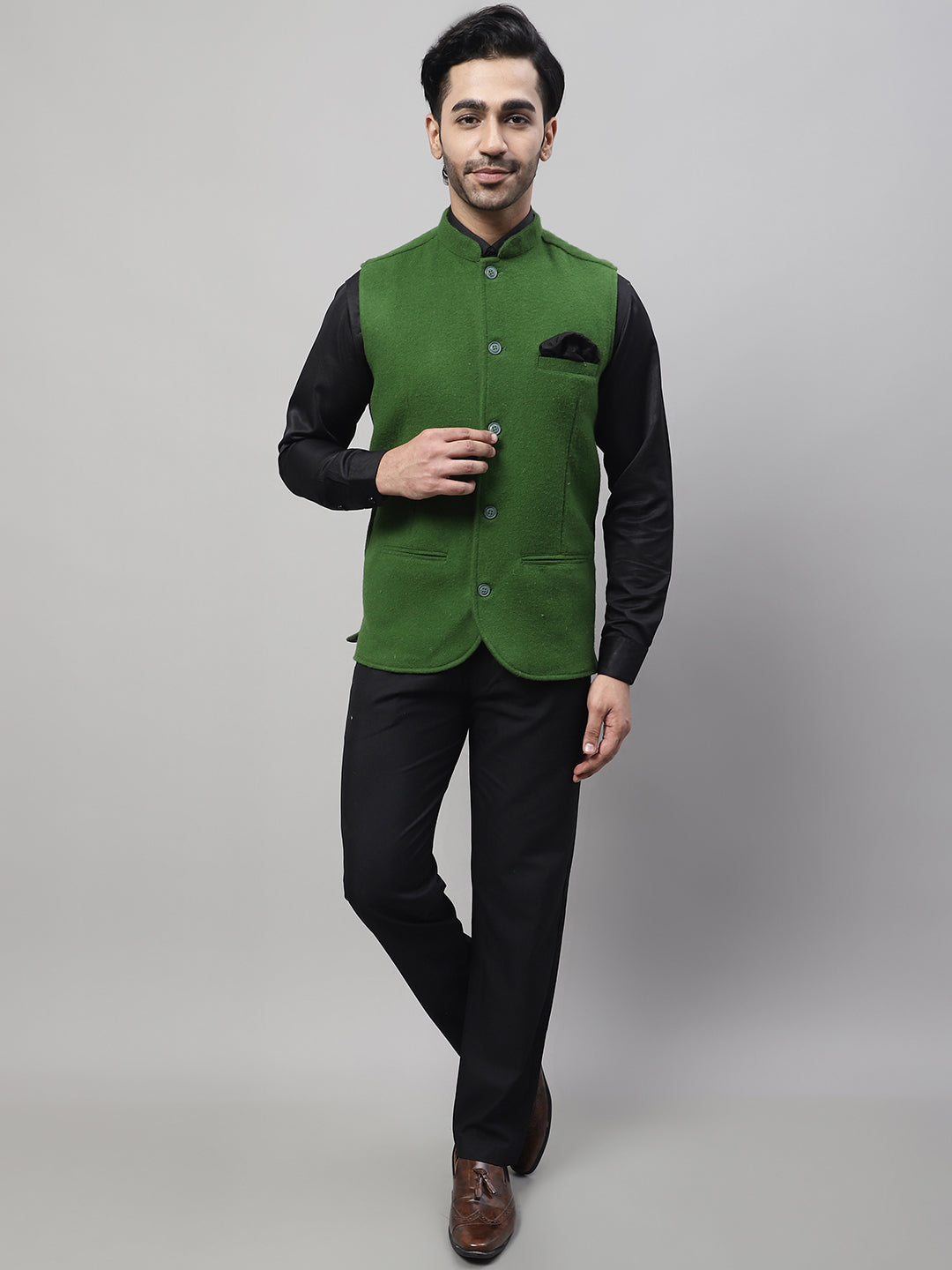 Even Apparels Men's Green Pure Wool Nehru Jacket - Distacart