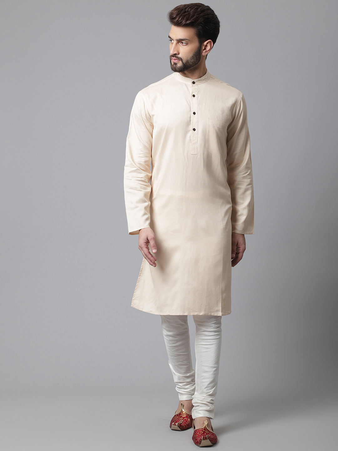 Even Apparels Brown Pure Cotton Kurta With Band Collar - Distacart