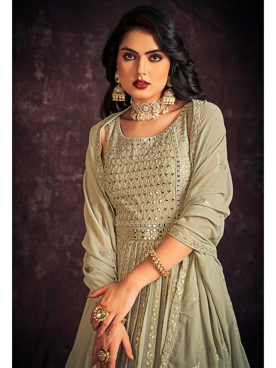 Myra Pista Real Georgette Designer Gown Style Suit - Distacart