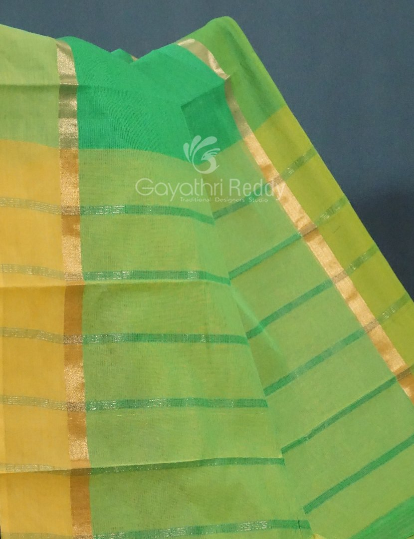 Shades of Green With Contrast Blouse Pure Mangalgiri Cotton By Gayathri Reddy Designer Studio - Distacart