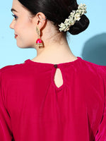 Thumbnail for InWeave Women's Fuschia Velvet Kurta Set With Grey Gold Georgette Dupatta - Distacart