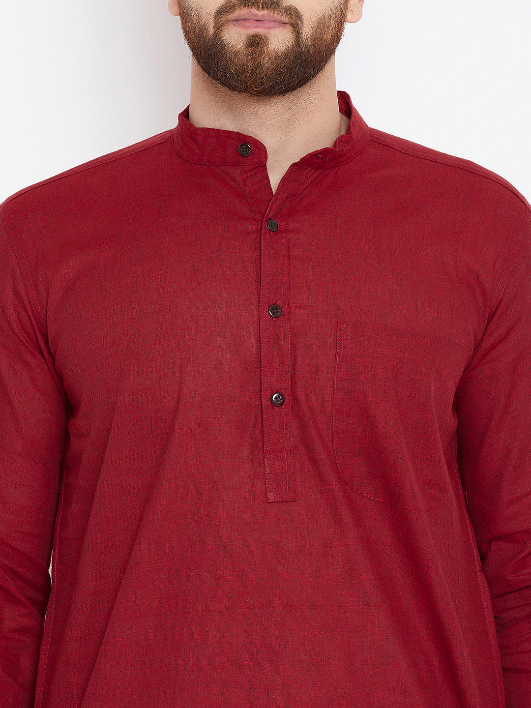 Even Apparels Maroon Pure Cotton Kurta With Band Collar - Distacart