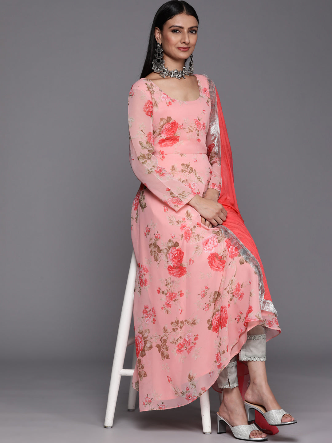 Varanga Pink Anarkali Kurta Paired With Chiffon Dupatta - Distacart